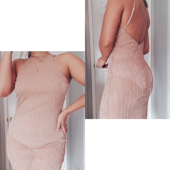 Revolve ; madyson mesh halter dress rose gold m - Picture 2 of 8